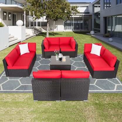 Kinbor 9-piece Outdoor Furniture Patio Sectional Sofa All-weather Rattan Wicker Chat Set w/Cushions Patio Indoor