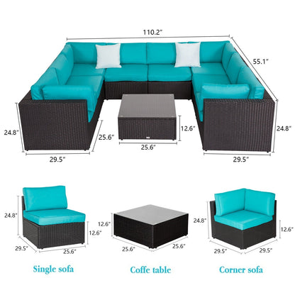 Kinbor 9-piece Outdoor Furniture Patio Sectional Sofa All-weather Rattan Wicker Chat Set w/Cushions Patio Indoor