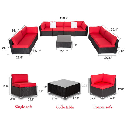 Kinbor 9-piece Outdoor Furniture Patio Sectional Sofa All-weather Rattan Wicker Chat Set w/Cushions Patio Indoor