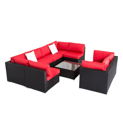 Kinbor 9-piece Outdoor Furniture Patio Sectional Sofa All-weather Rattan Wicker Chat Set w/Cushions Patio Indoor