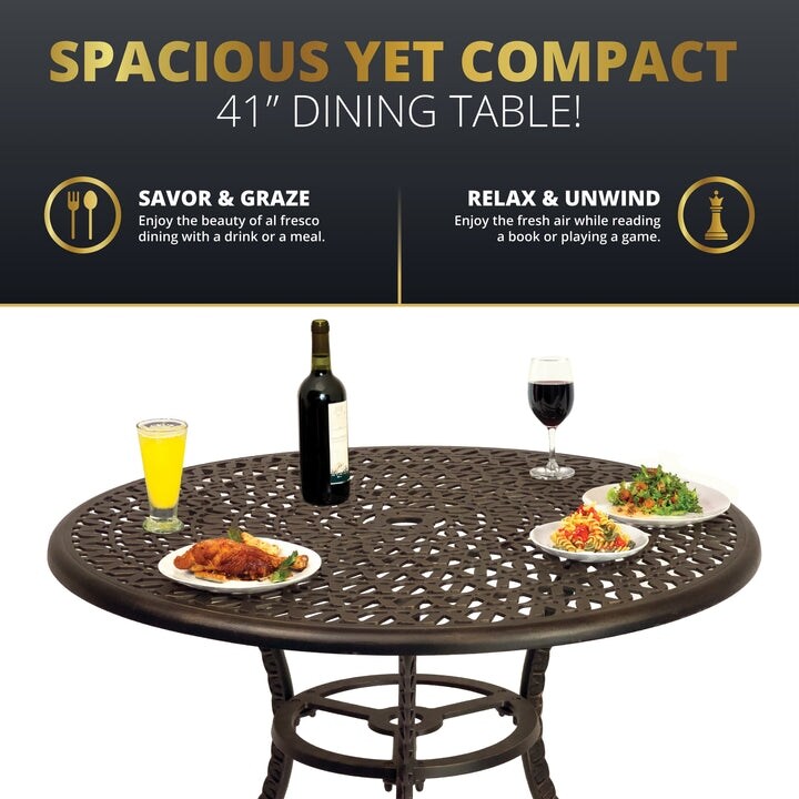 Kinger Home Harmon 5-Piece Cast Aluminum Outdoor Dining with Cushions - 41-Inch