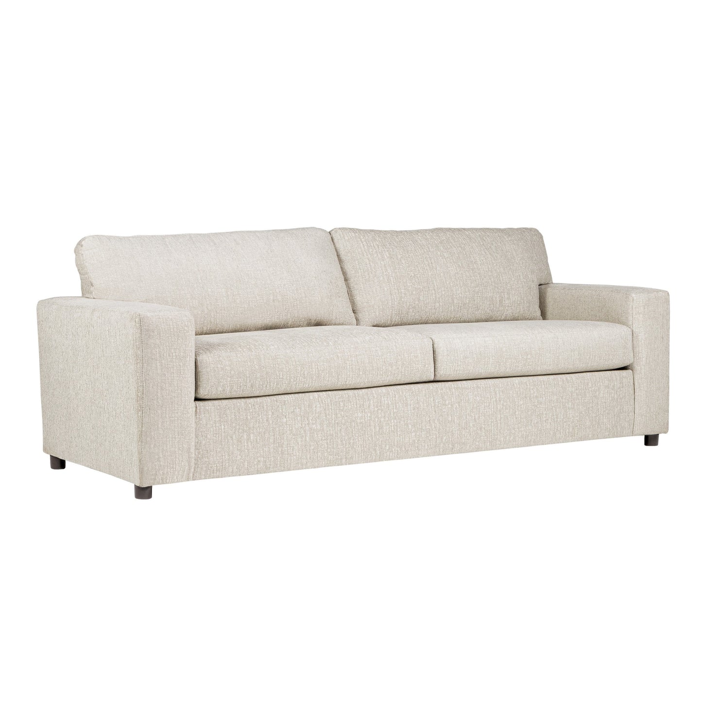 Kiono Sofa, Soft Beige Polyester Cushions, Black Solid Wood 85 Inch