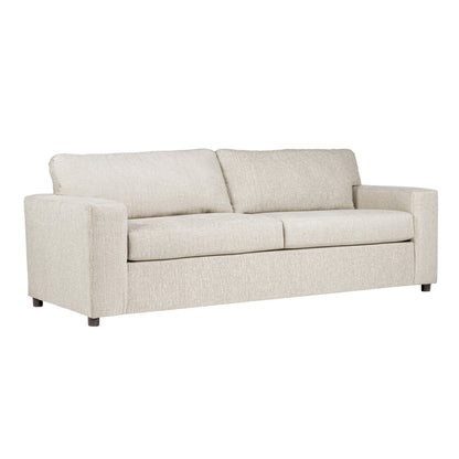 Kiono Sofa, Soft Beige Polyester Cushions, Black Solid Wood 85 Inch