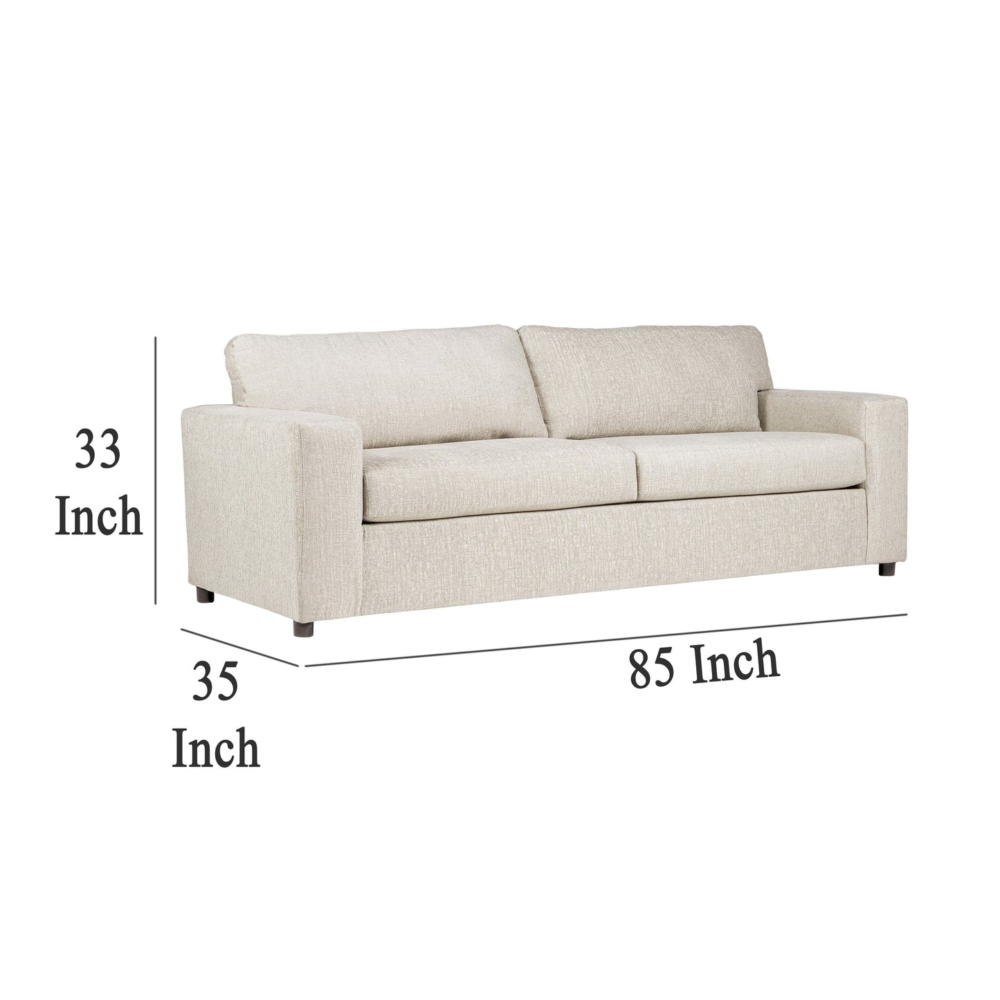 Kiono Sofa, Soft Beige Polyester Cushions, Black Solid Wood 85 Inch
