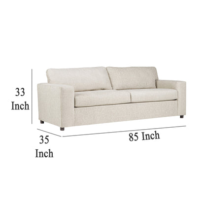 Kiono Sofa, Soft Beige Polyester Cushions, Black Solid Wood 85 Inch