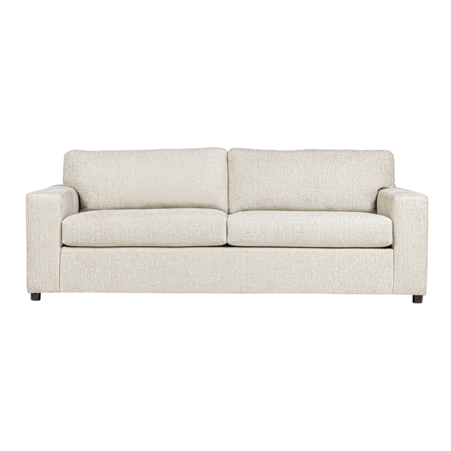 Kiono Sofa, Soft Beige Polyester Cushions, Black Solid Wood 85 Inch