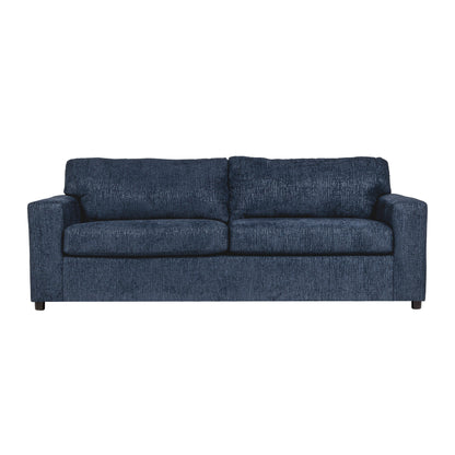 Kiono Sofa, Soft Blue Polyester Cushions, Black Solid Wood 85 Inch