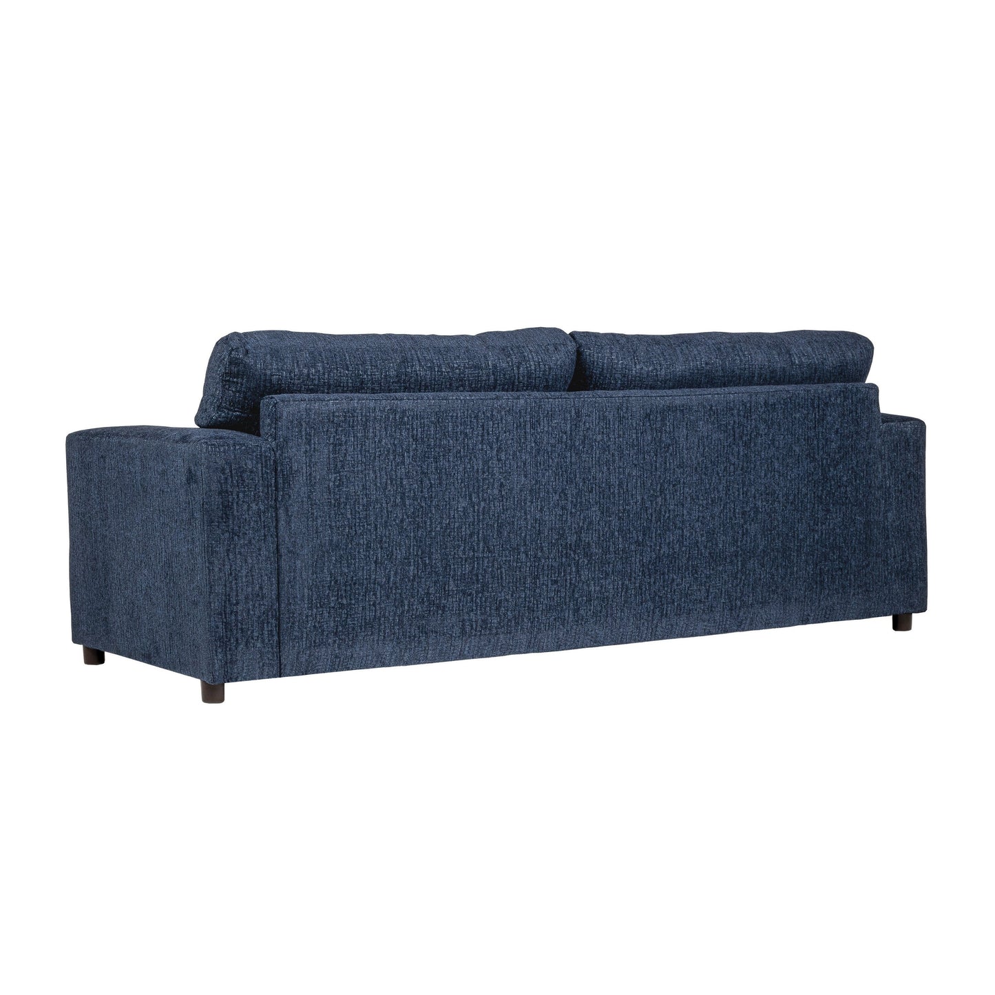 Kiono Sofa, Soft Blue Polyester Cushions, Black Solid Wood 85 Inch