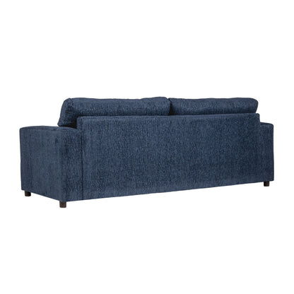 Kiono Sofa, Soft Blue Polyester Cushions, Black Solid Wood 85 Inch