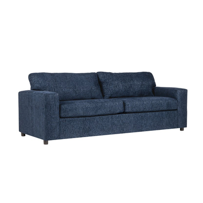 Kiono Sofa, Soft Blue Polyester Cushions, Black Solid Wood 85 Inch