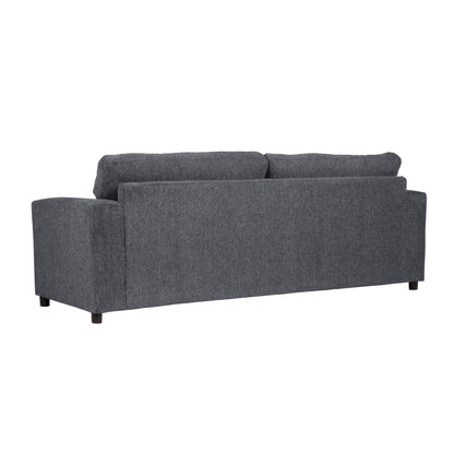 Kiono Sofa, Soft Gray Polyester Cushions, Black Solid Wood 85 Inch