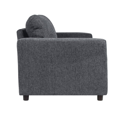 Kiono Sofa, Soft Gray Polyester Cushions, Black Solid Wood 85 Inch