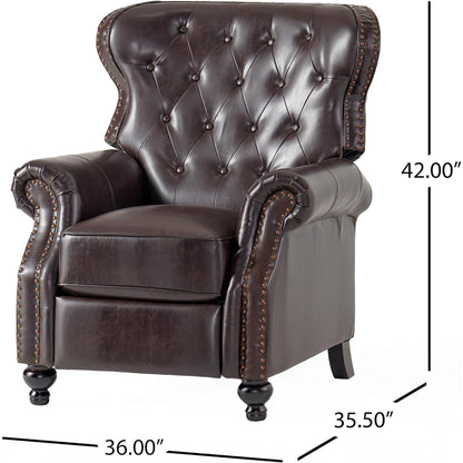 Kir Manual Recliner Chair, Rich Tufted Back Dark Brown Faux Leather