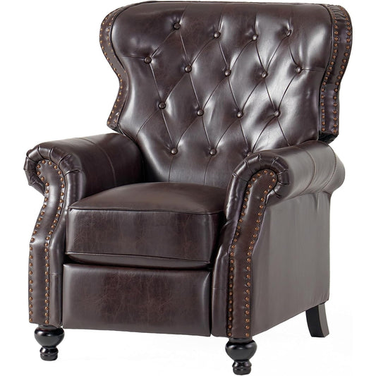 Kir Manual Recliner Chair, Rich Tufted Back Dark Brown Faux Leather