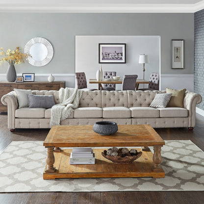 Knightsbridge Beige Linen Tufted Chesterfield Modular Sofa by iNSPIRE Q Artisan
