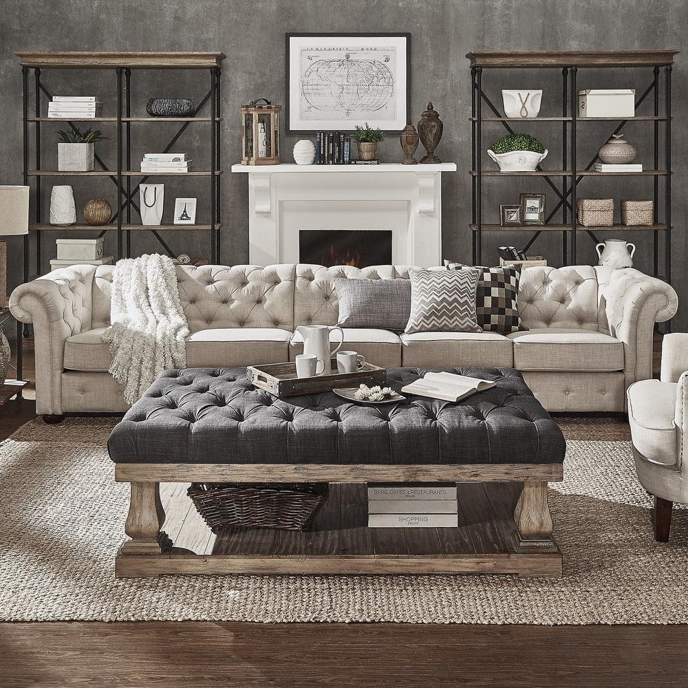 Knightsbridge Beige Linen Tufted Chesterfield Modular Sofa by iNSPIRE Q Artisan