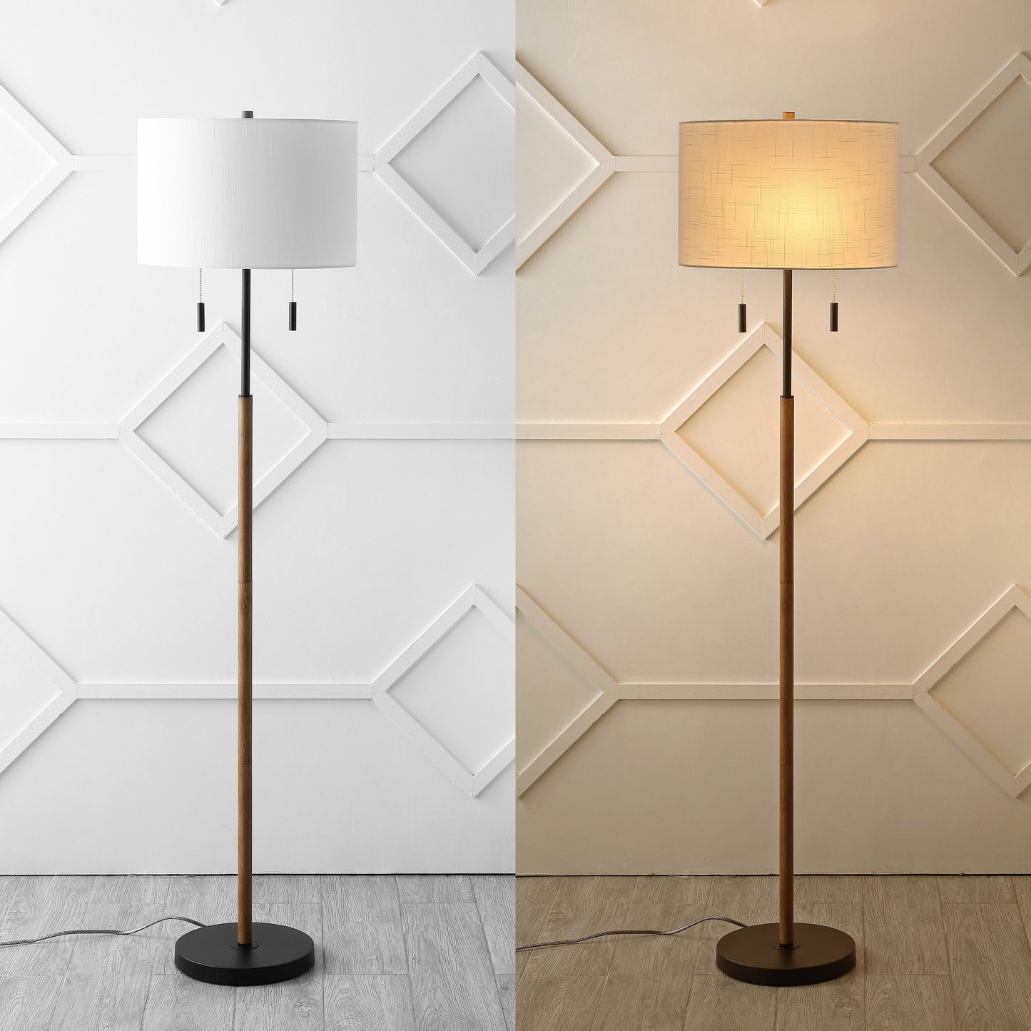 Koda 61 Rustic Farmhouse Iron Candlestick Pull Chains LED Floor Lamp, Brown Wood Finish/Black by JONATHAN Y
