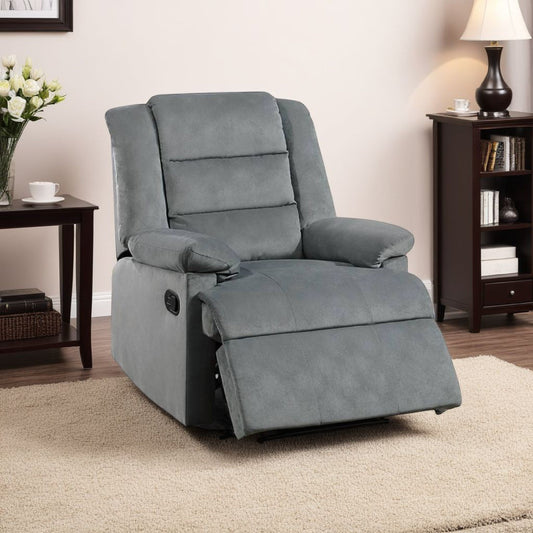 Kori Manual Recliner Chair, Cushioned Dark Gray Velvet, Solid Wood