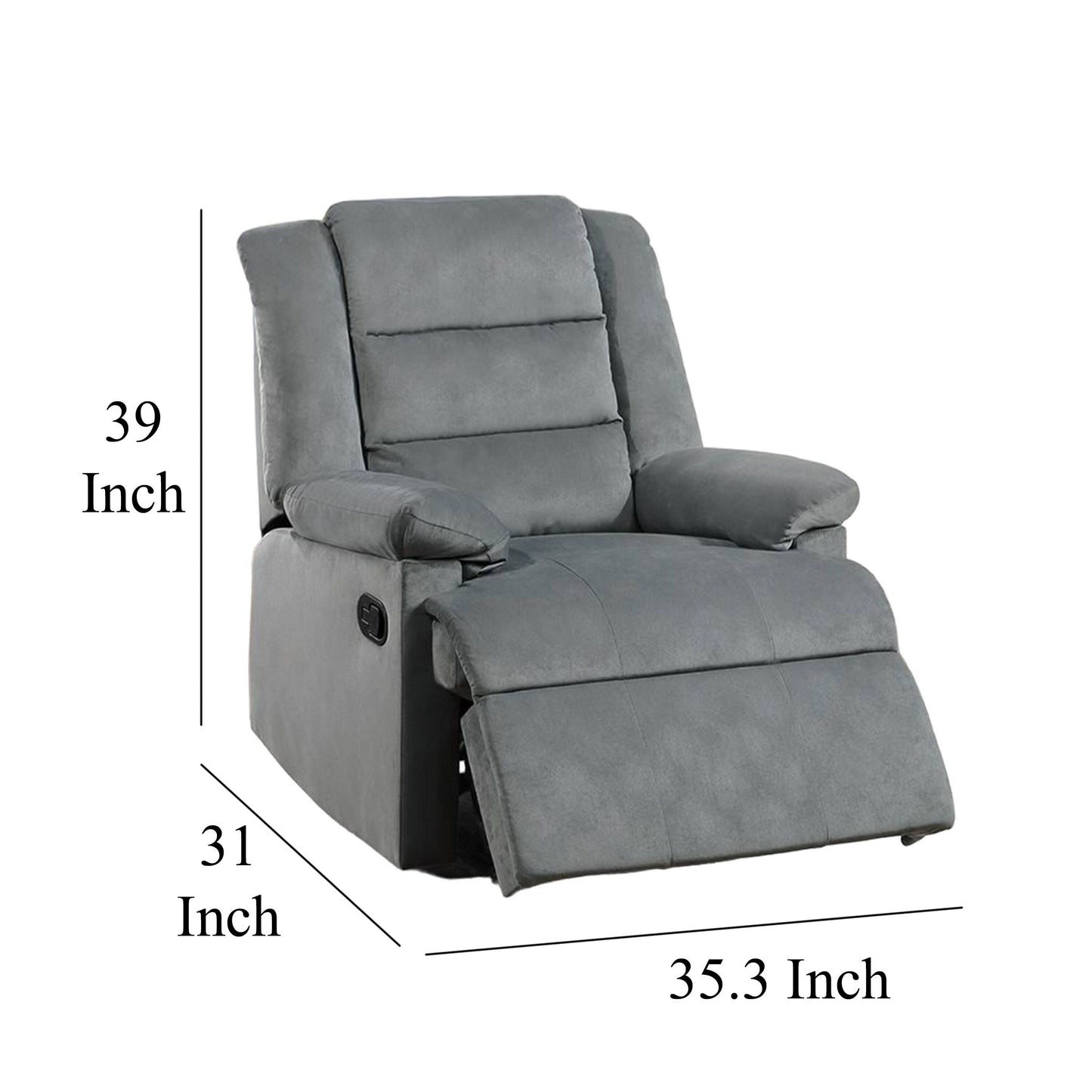 Kori Manual Recliner Chair, Cushioned Dark Gray Velvet, Solid Wood