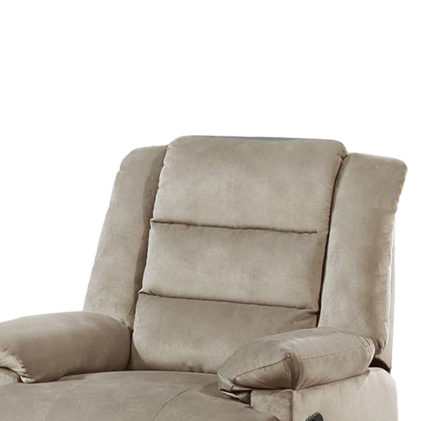 Kori Manual Recliner Chair, Soft Cushioned Beige Velvet, Solid Wood