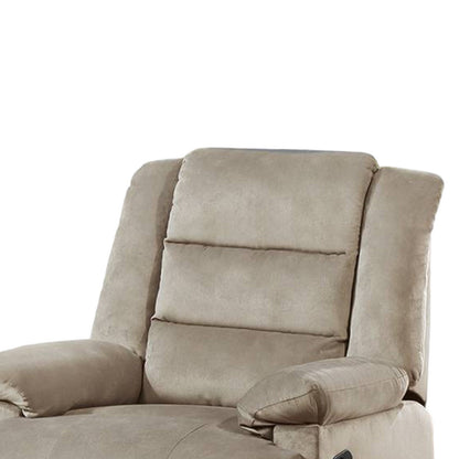 Kori Manual Recliner Chair, Soft Cushioned Beige Velvet, Solid Wood