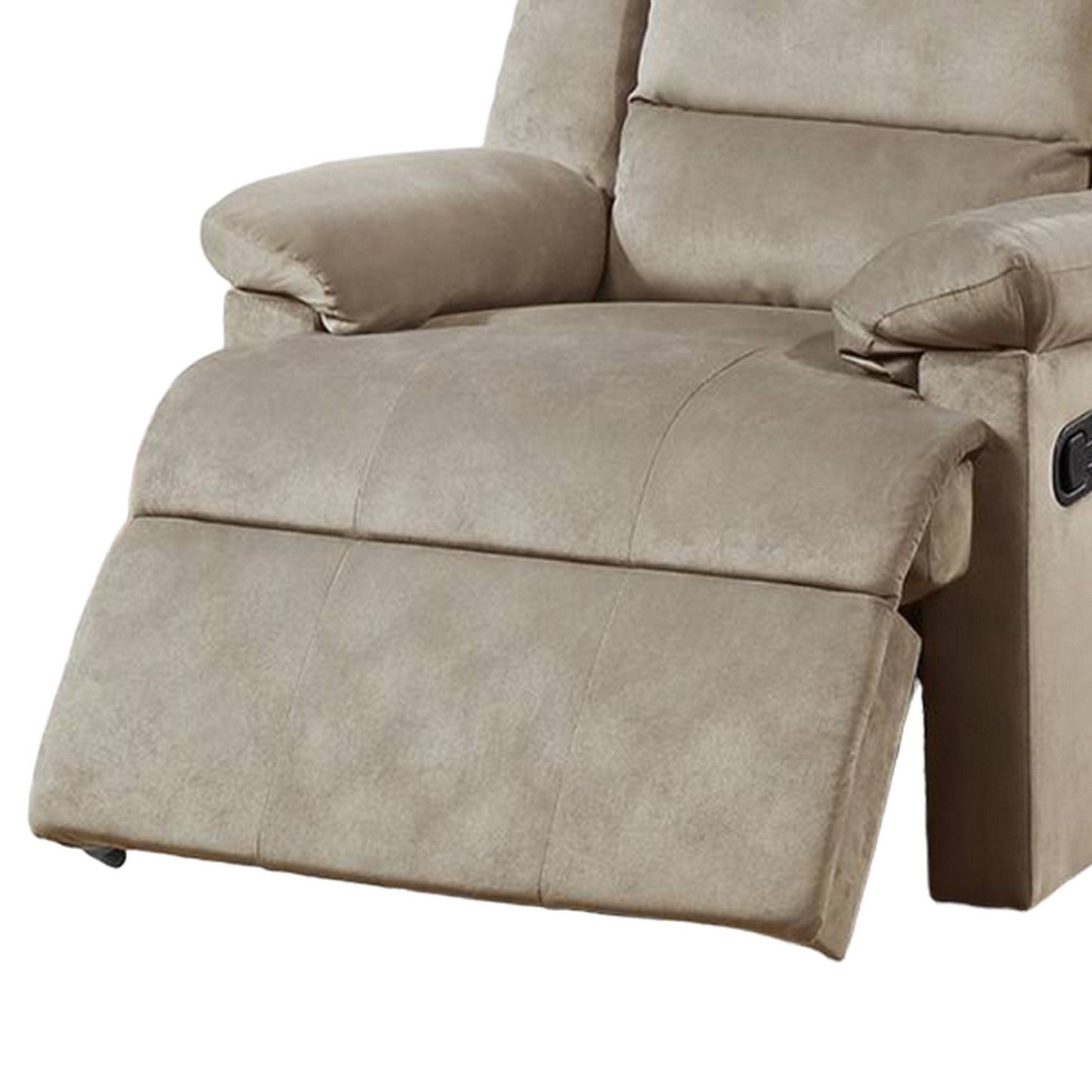 Kori Manual Recliner Chair, Soft Cushioned Beige Velvet, Solid Wood
