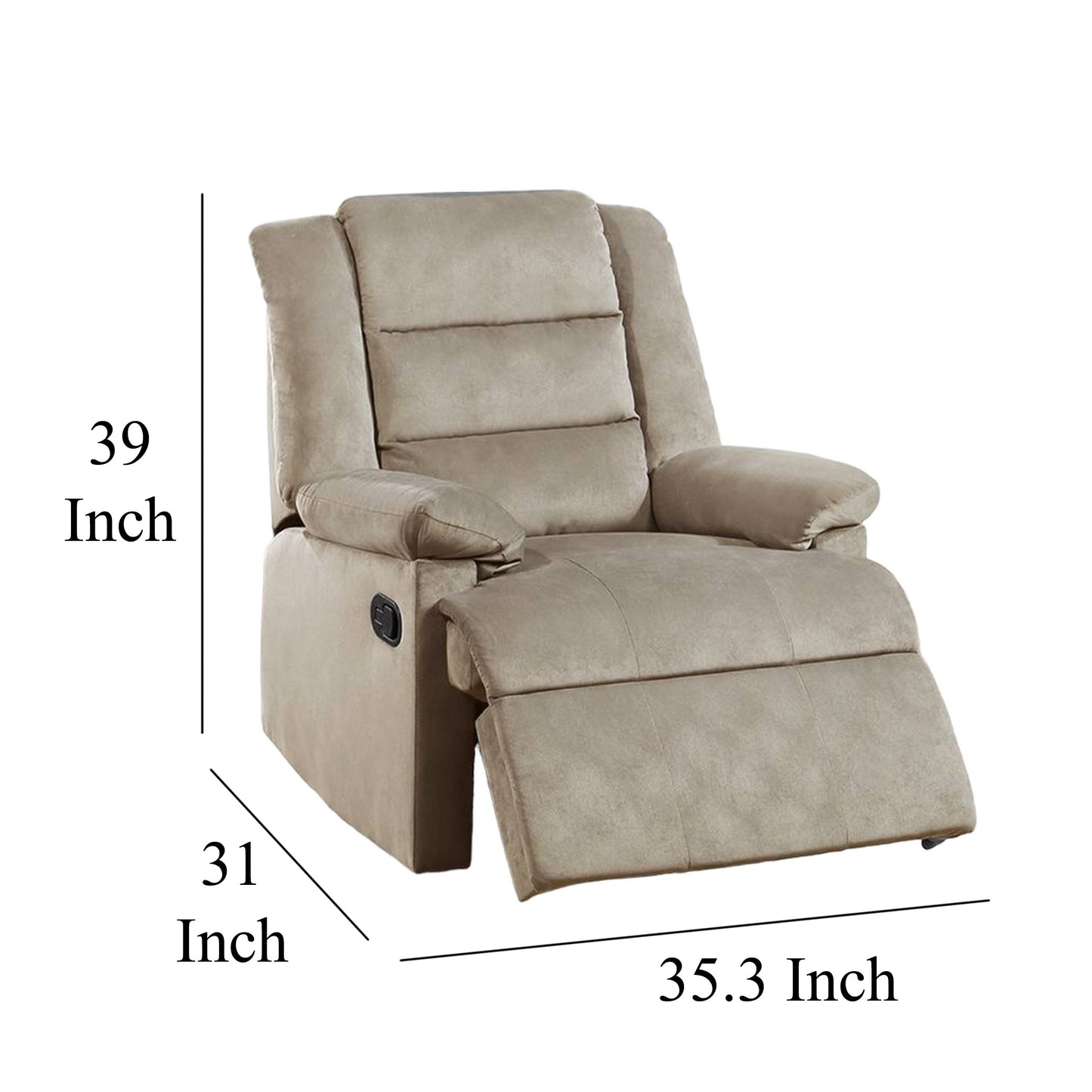 Kori Manual Recliner Chair, Soft Cushioned Beige Velvet, Solid Wood