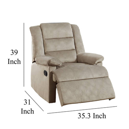 Kori Manual Recliner Chair, Soft Cushioned Beige Velvet, Solid Wood