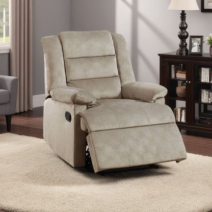 Kori Manual Recliner Chair, Soft Cushioned Beige Velvet, Solid Wood