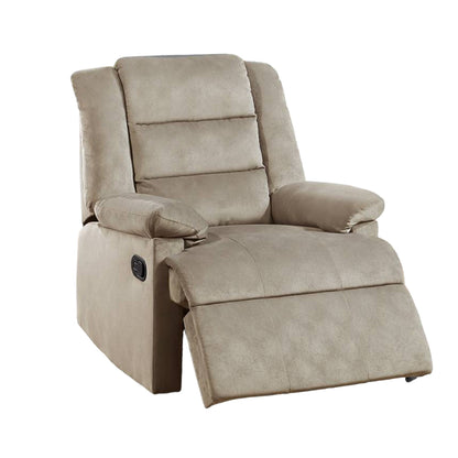 Kori Manual Recliner Chair, Soft Cushioned Beige Velvet, Solid Wood