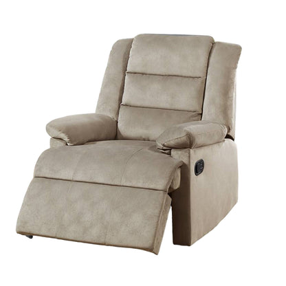 Kori Manual Recliner Chair, Soft Cushioned Beige Velvet, Solid Wood
