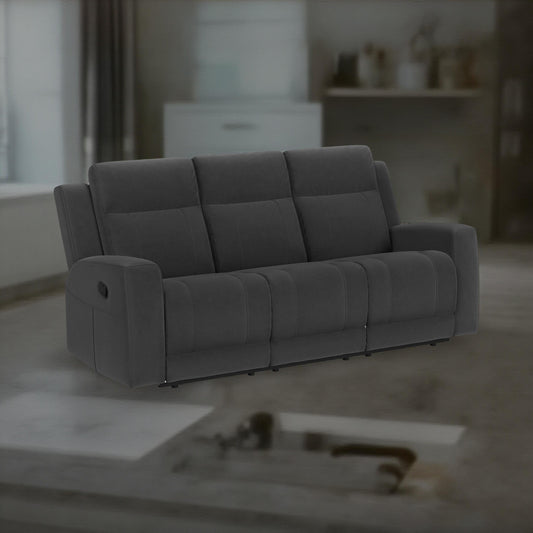 Krio Manual Recliner Sofa, 80 Inch, Modern Charcoal Gray Faux Leather
