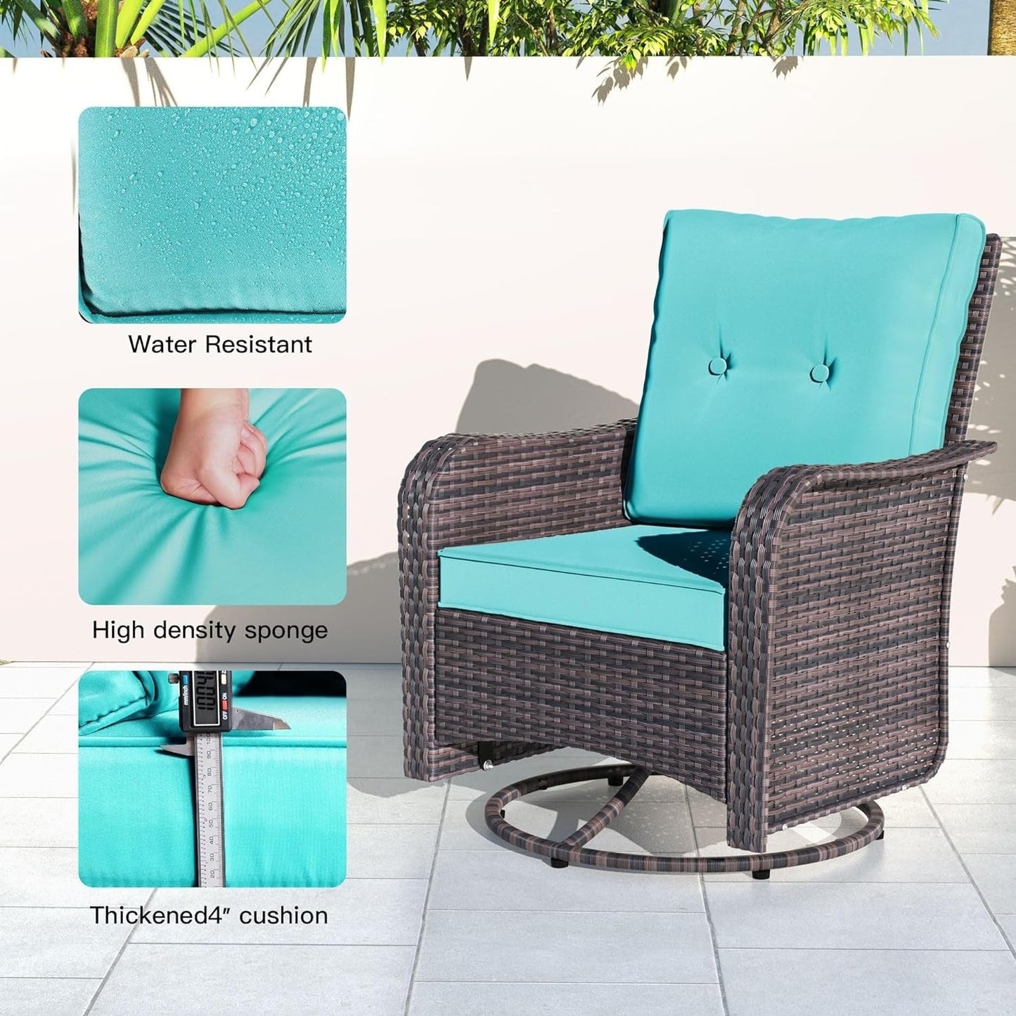 Kullavik 3 Pieces Patio Furniture Set,Outdoor Swivel Rocking Chairs