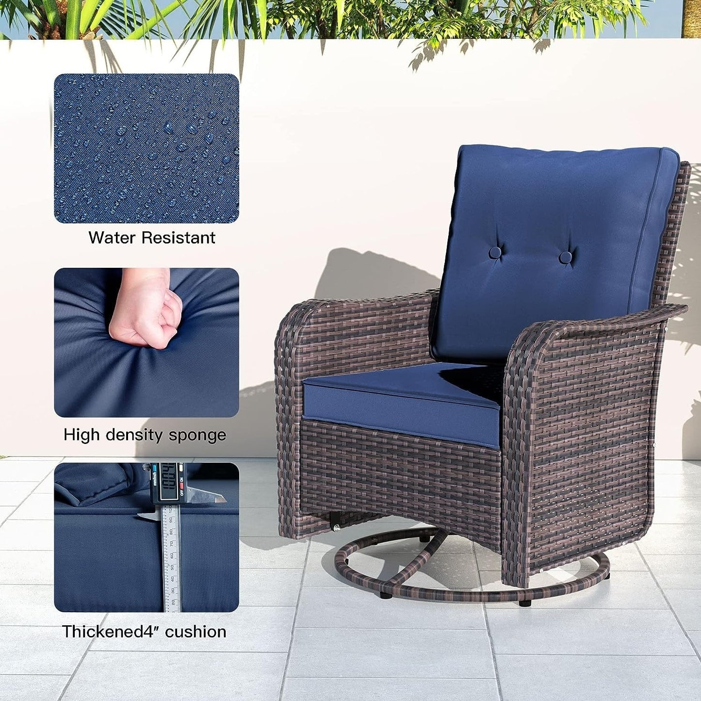 Kullavik 3 Pieces Patio Furniture Set,Outdoor Swivel Rocking Chairs