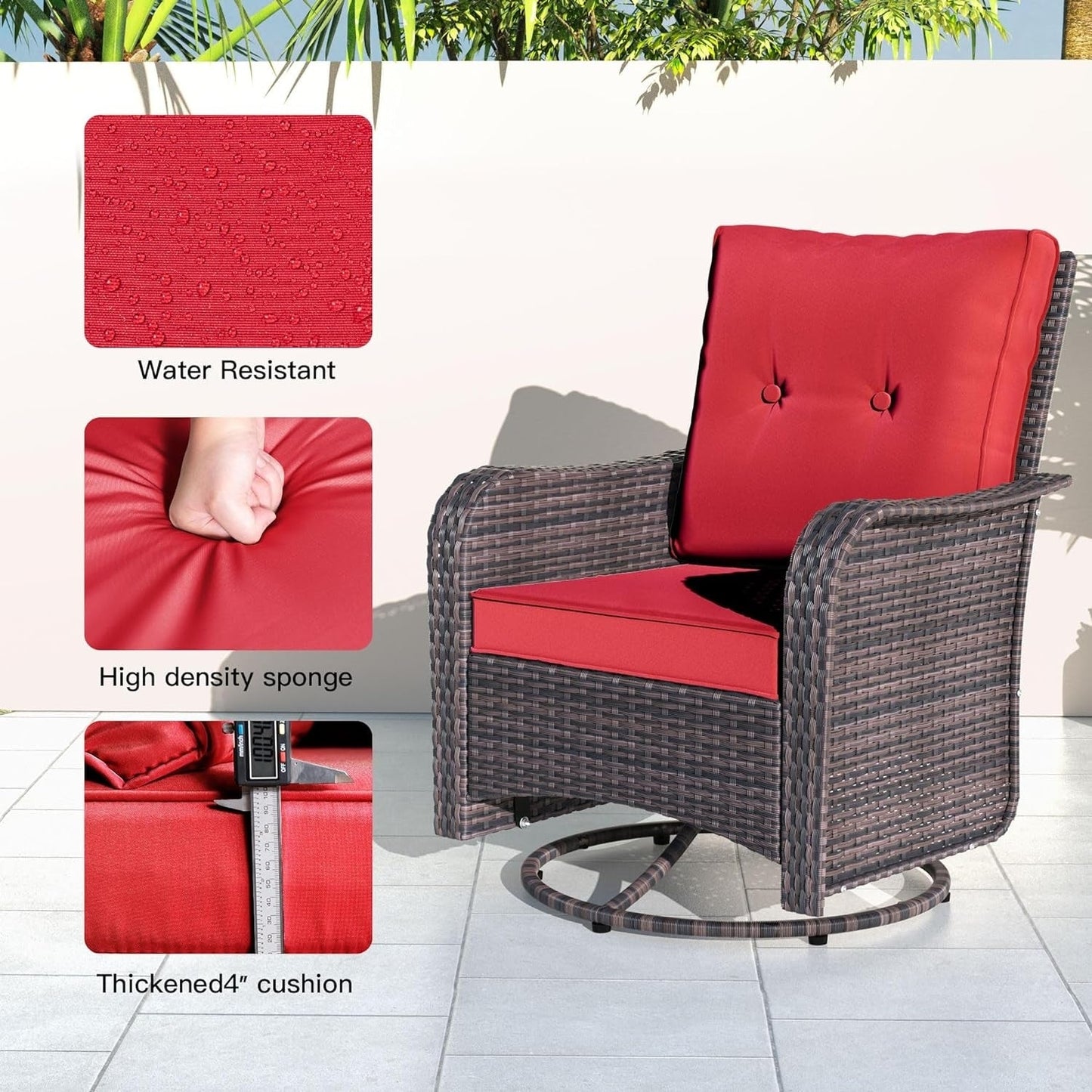 Kullavik 3 Pieces Patio Furniture Set,Outdoor Swivel Rocking Chairs