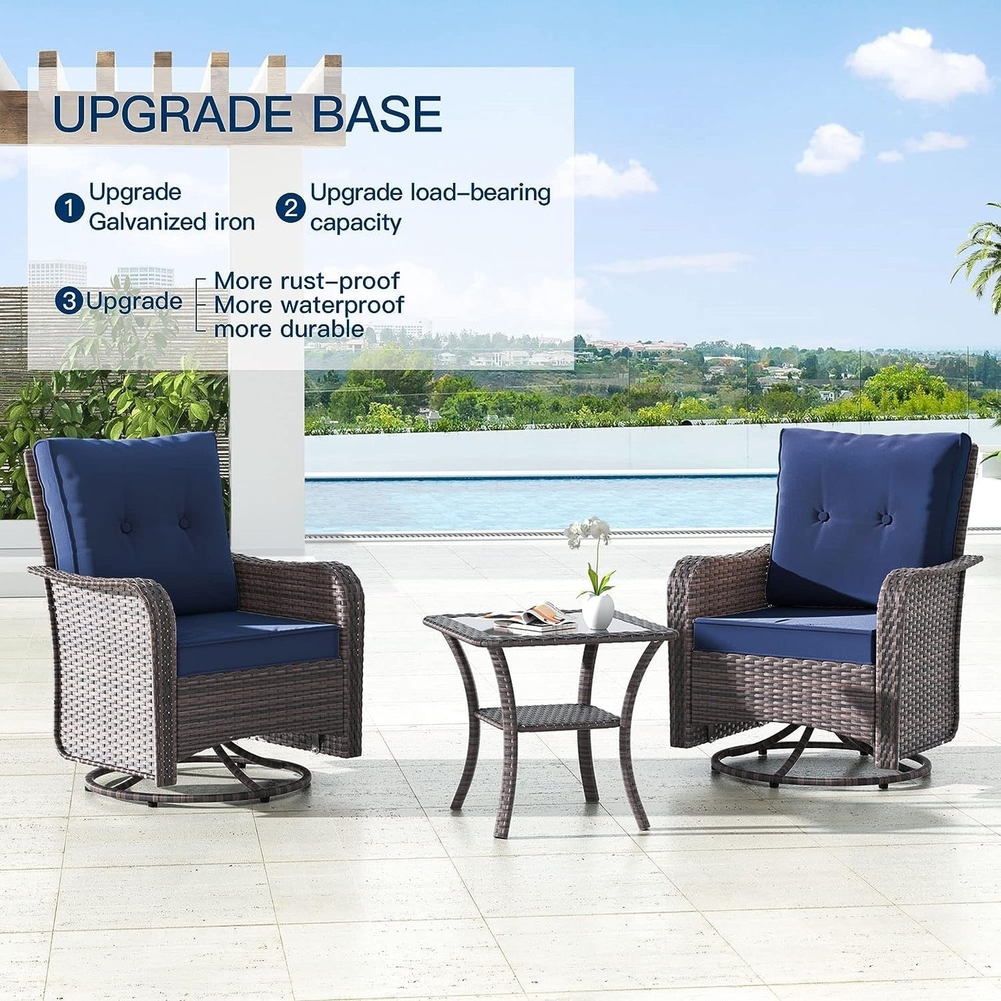 Kullavik 3 Pieces Patio Furniture Set,Outdoor Swivel Rocking Chairs