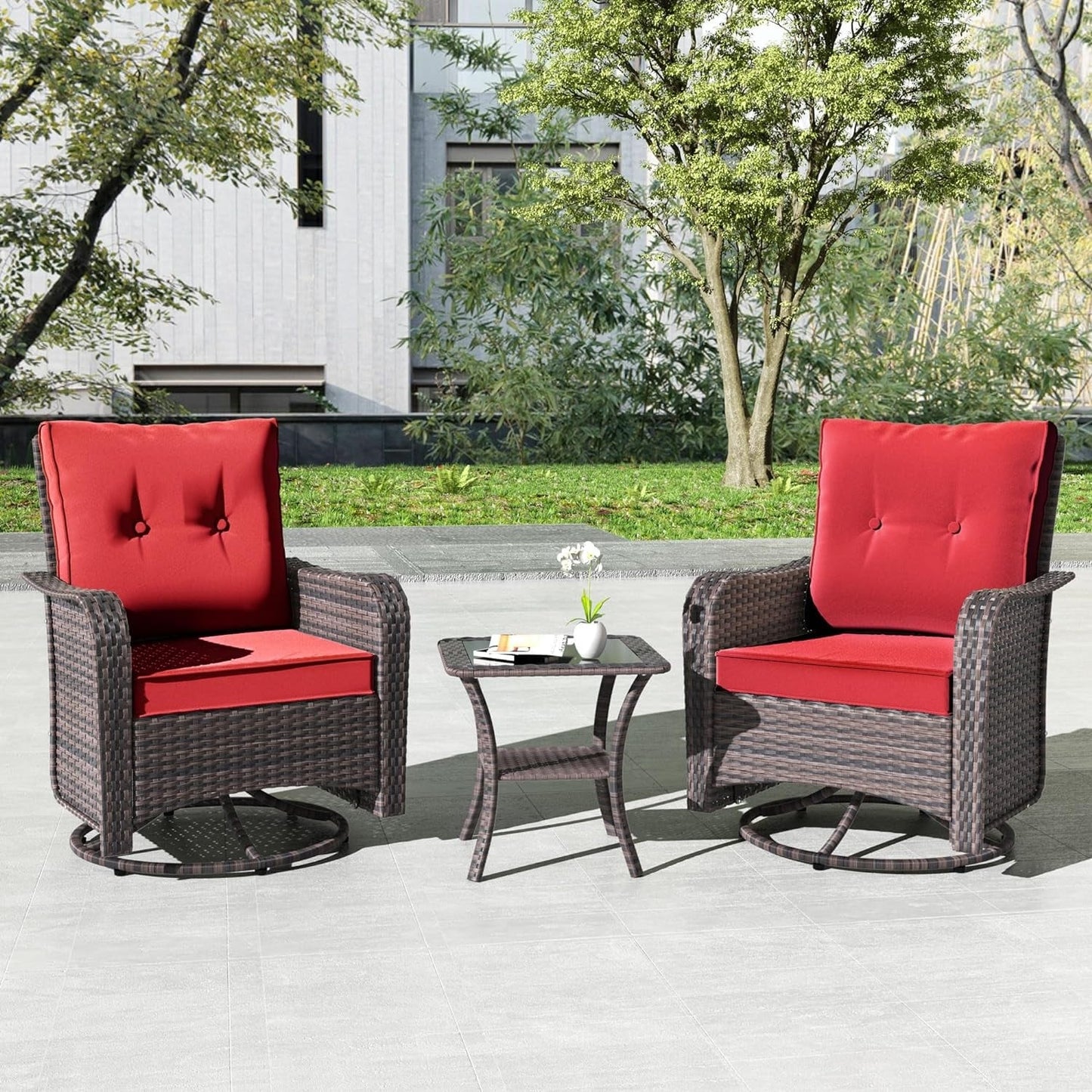 Kullavik 3 Pieces Patio Furniture Set,Outdoor Swivel Rocking Chairs