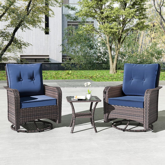 Kullavik 3 Pieces Patio Furniture Set,Outdoor Swivel Rocking Chairs