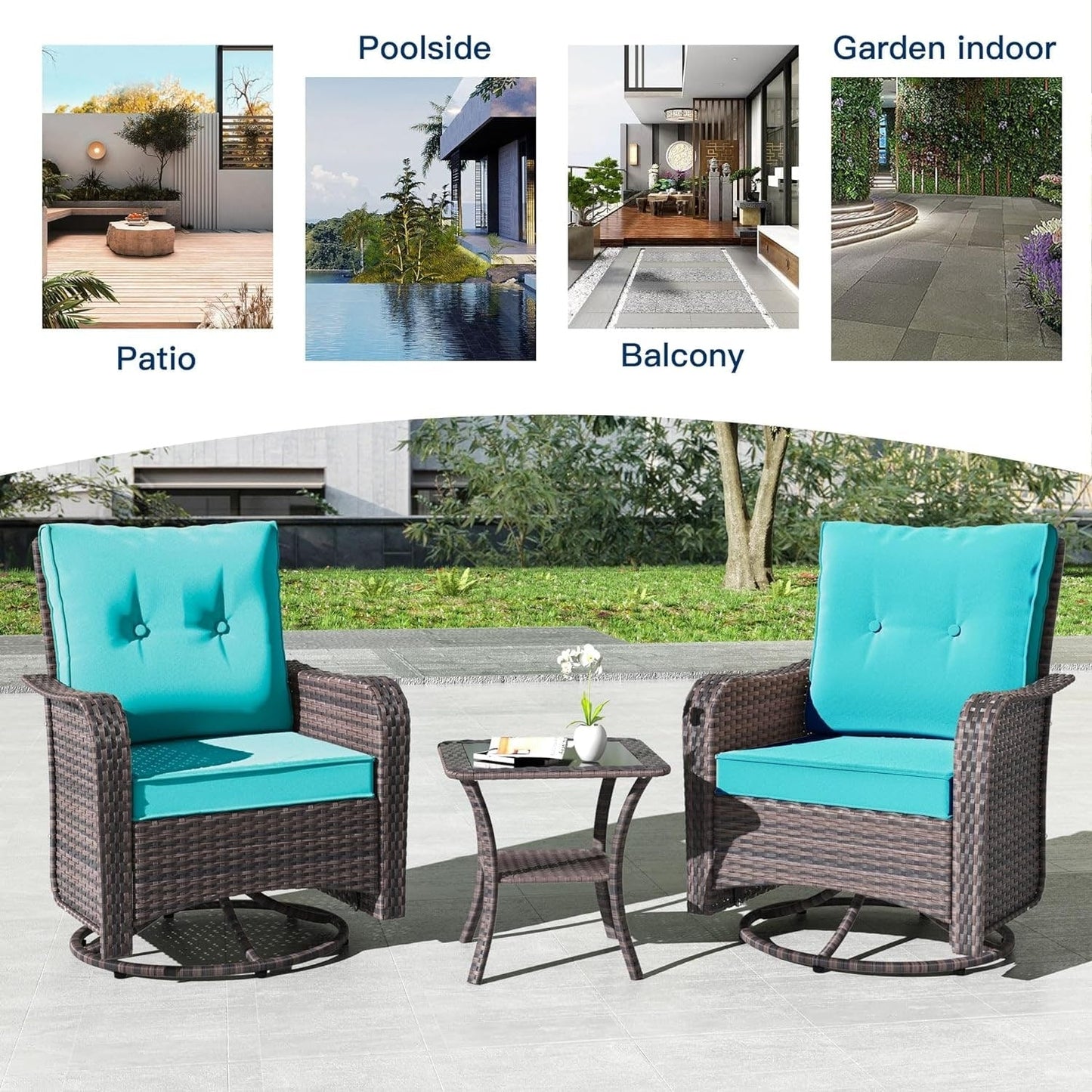 Kullavik 3 Pieces Patio Furniture Set,Outdoor Swivel Rocking Chairs