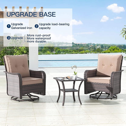 Kullavik 3 Pieces Patio Furniture Set,Outdoor Swivel Rocking Chairs