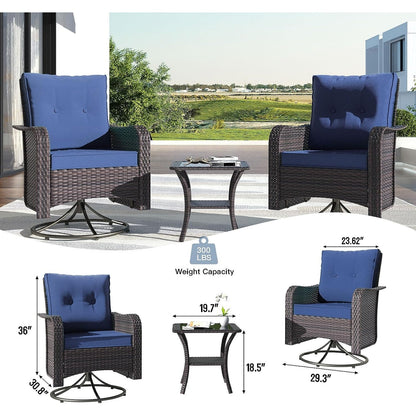 Kullavik 3 Pieces Patio Furniture Set,Outdoor Swivel Rocking Chairs
