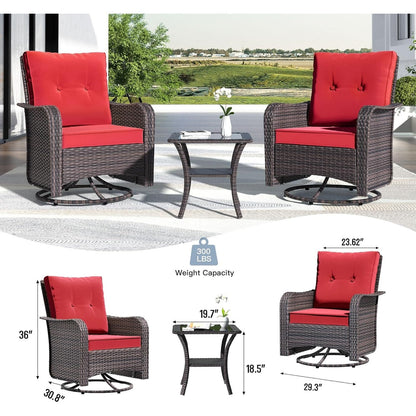 Kullavik 3 Pieces Patio Furniture Set,Outdoor Swivel Rocking Chairs