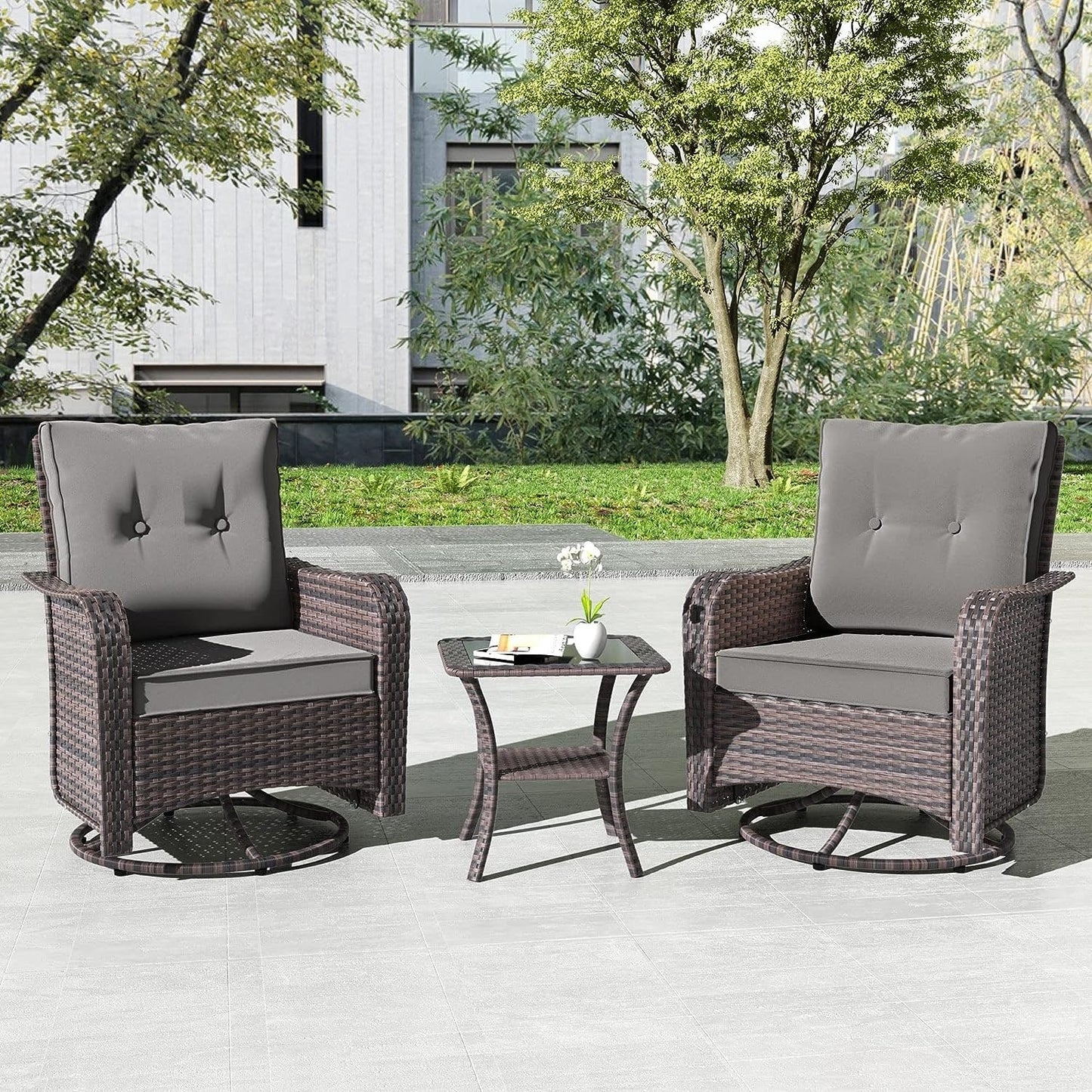 Kullavik 3 Pieces Patio Furniture Set,Outdoor Swivel Rocking Chairs