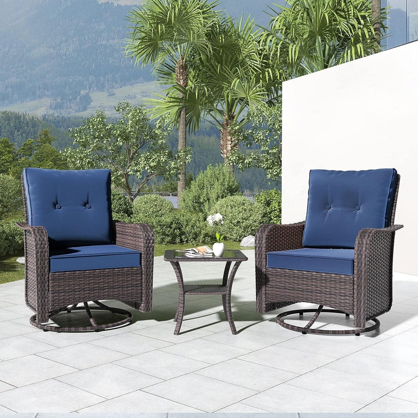 Kullavik 3 Pieces Patio Furniture Set,Outdoor Swivel Rocking Chairs