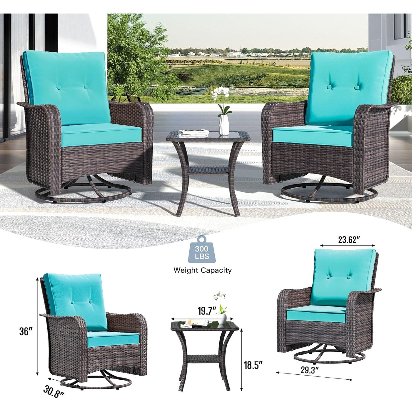 Kullavik 3 Pieces Patio Furniture Set,Outdoor Swivel Rocking Chairs