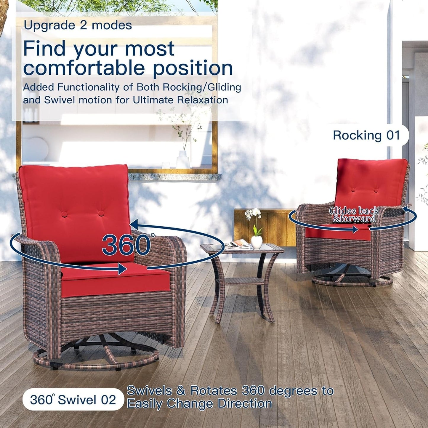Kullavik 3 Pieces Patio Furniture Set,Outdoor Swivel Rocking Chairs