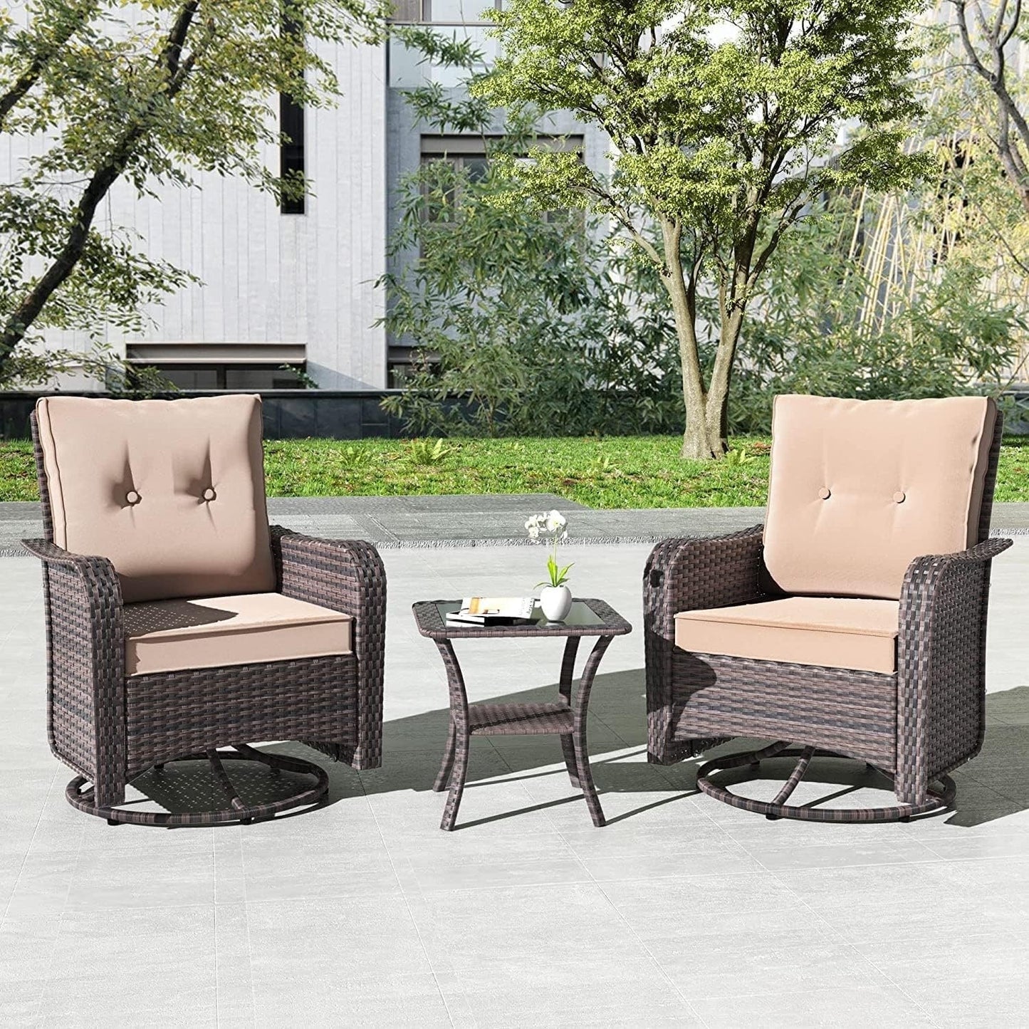 Kullavik 3 Pieces Patio Furniture Set,Outdoor Swivel Rocking Chairs