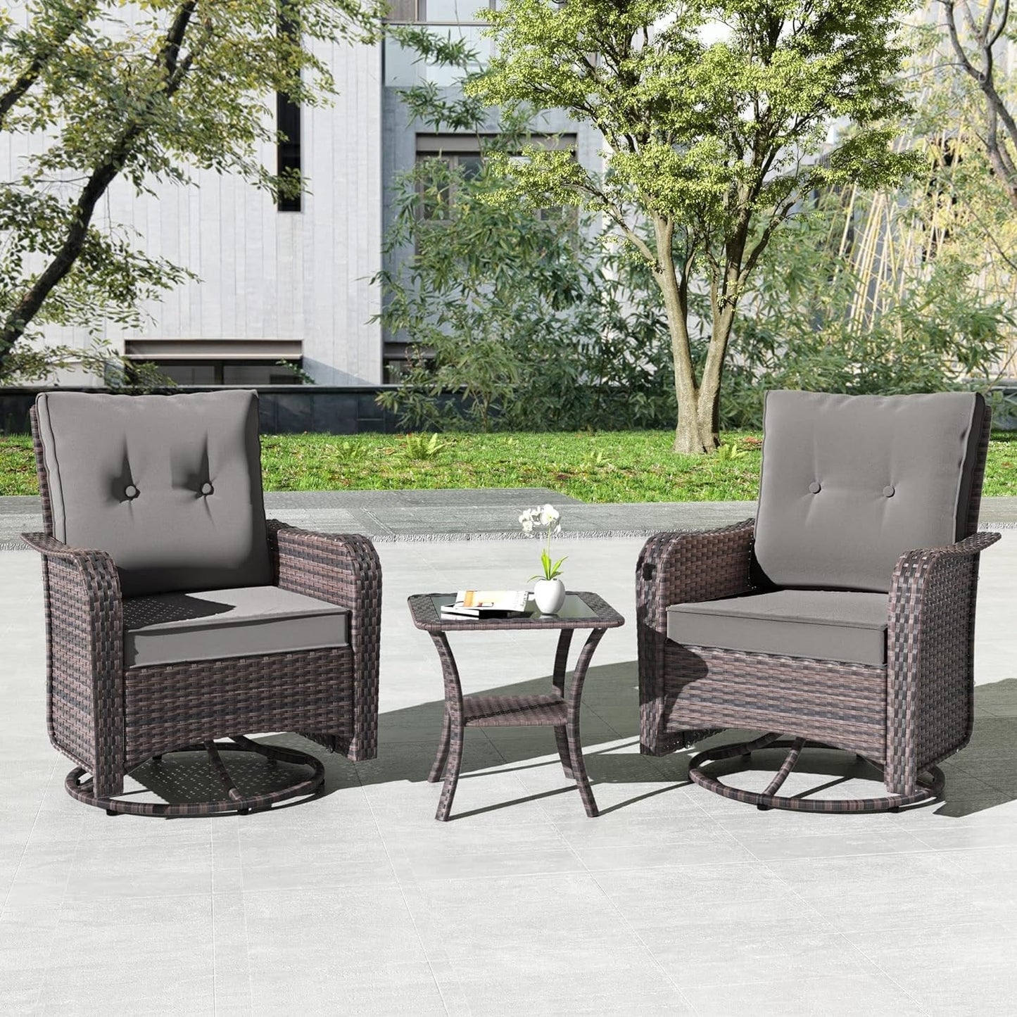 Kullavik 3 Pieces Patio Furniture Set,Outdoor Swivel Rocking Chairs