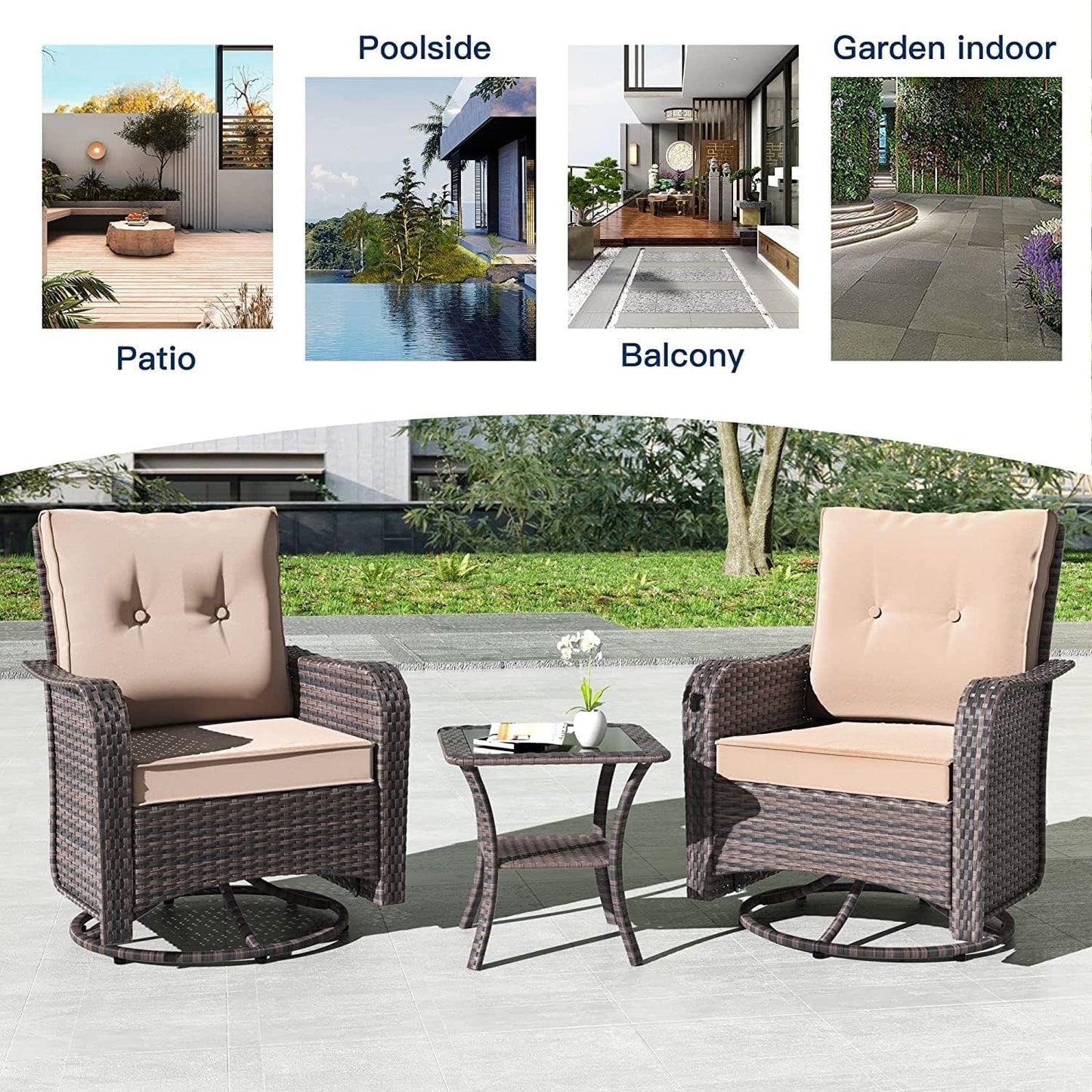 Kullavik 3 Pieces Patio Furniture Set,Outdoor Swivel Rocking Chairs