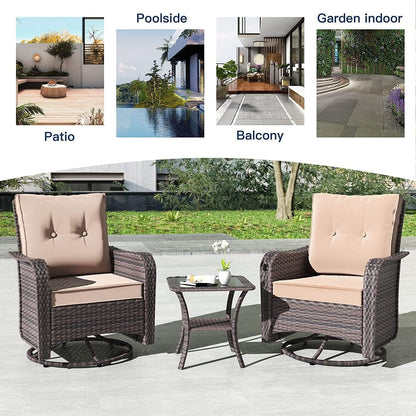 Kullavik 3 Pieces Patio Furniture Set,Outdoor Swivel Rocking Chairs